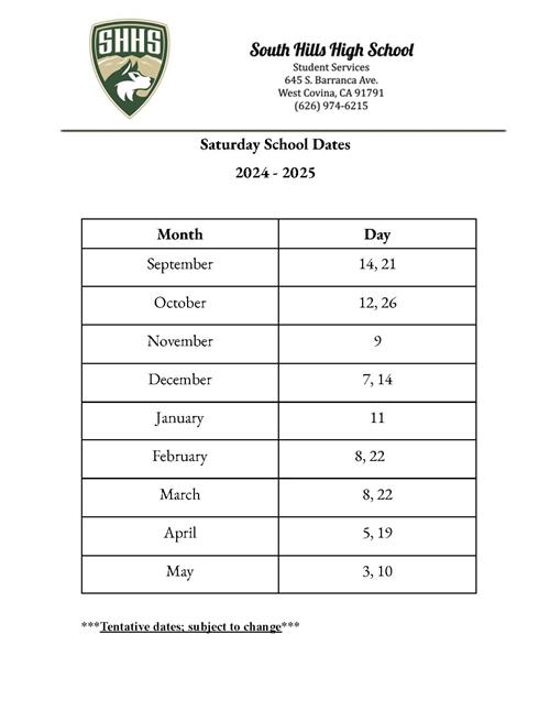 Saturday Dates